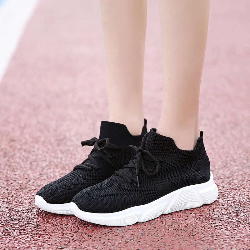 

2019 Spring Mesh femme women sneakers High heels Leisure shallow breathable Footwears Top quality lace-up Damping espadrilles