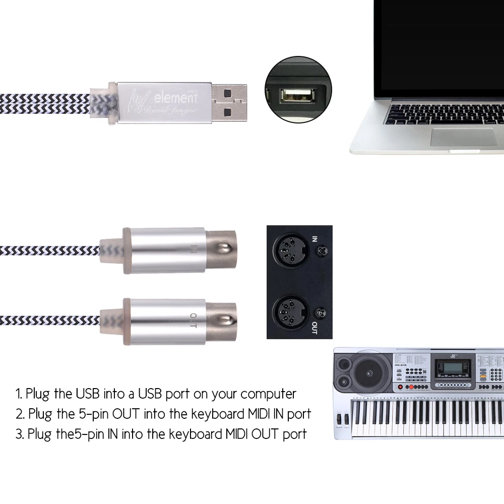 MIDI IN OUT к usb кабелю шнур из алюминиевого сплава вилки для подключения