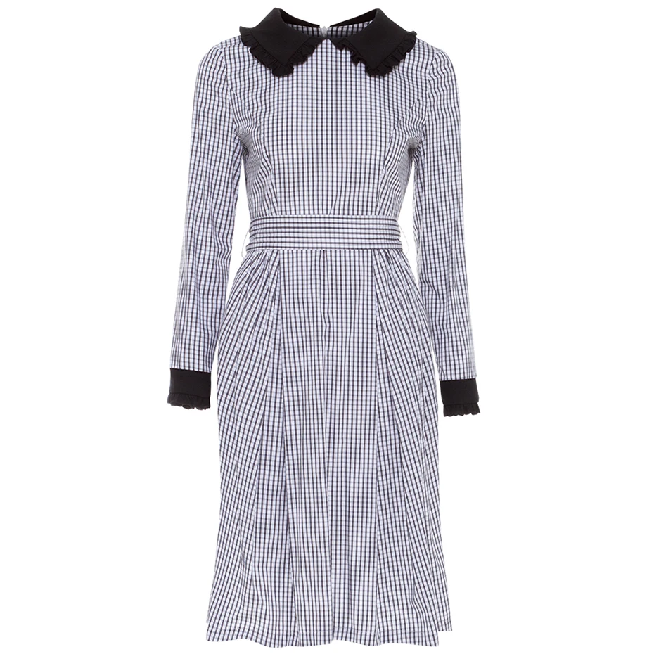 S женское 1960 винтажное осеннее Повседневное платье А-силуэта белое клетчатое