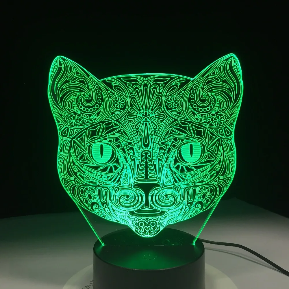 Крутой светильник с животными Ночной 3D видением прогулочной кошки для детей 7