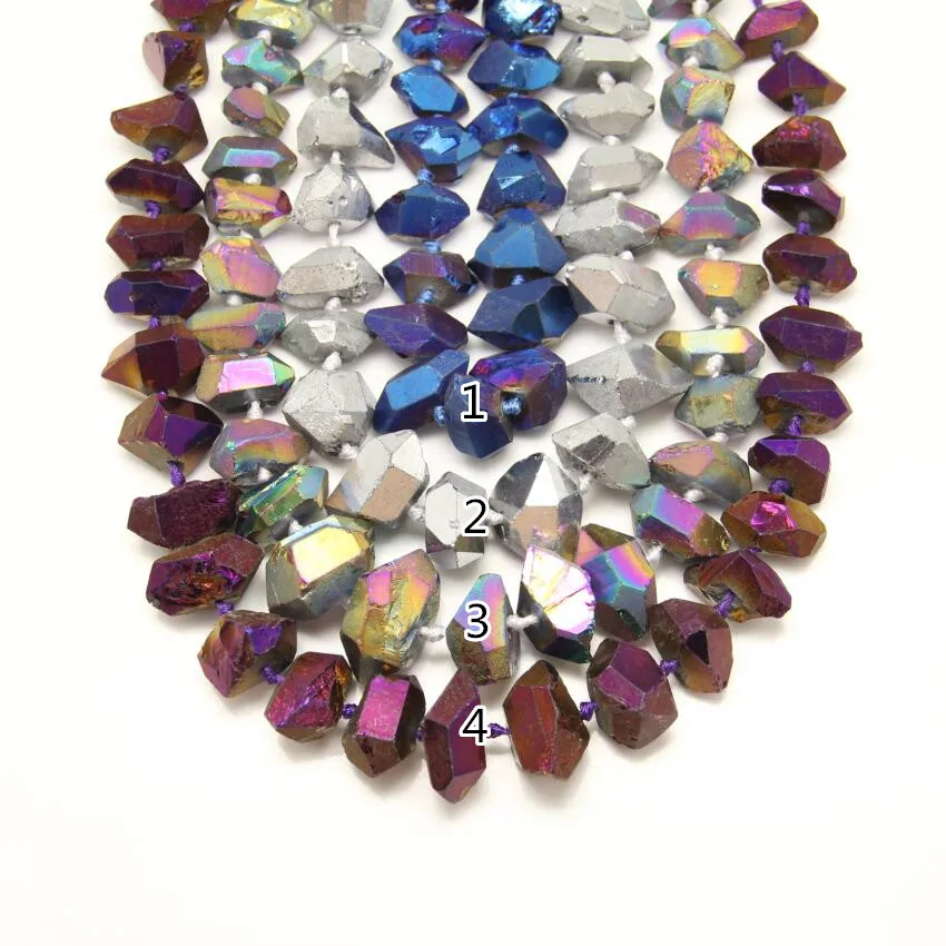 

Faceted Nugget Titanium Quartz Middle Drilled Loose Beads for Necklace strand,Natural Raw Crystals Cut Stick Point Pendants Bulk