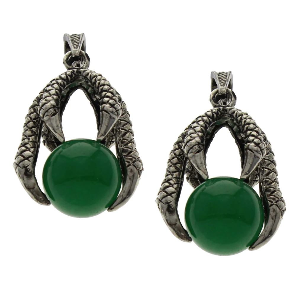 green agate YYW Винтаж коготь дракона животных Шарм Подвески Ювелирные изделия натуральный настоящий морской опал камень авантюрин подвеска «сделай сам» подарки - Окраска металла: green agate