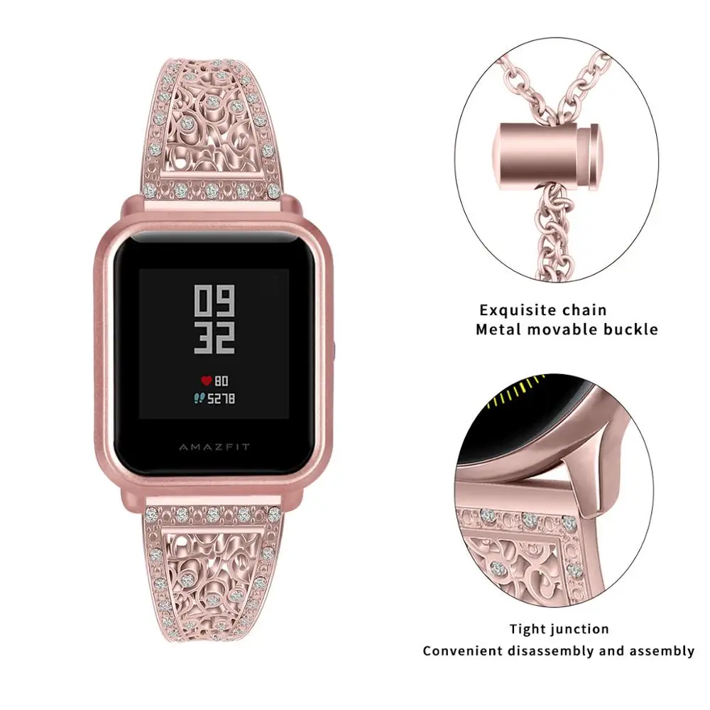 Роскошный браслет 7 в 1 для Amazfit Bip ремешок из нержавеющей стали Xiaomi Lite GTS защитный