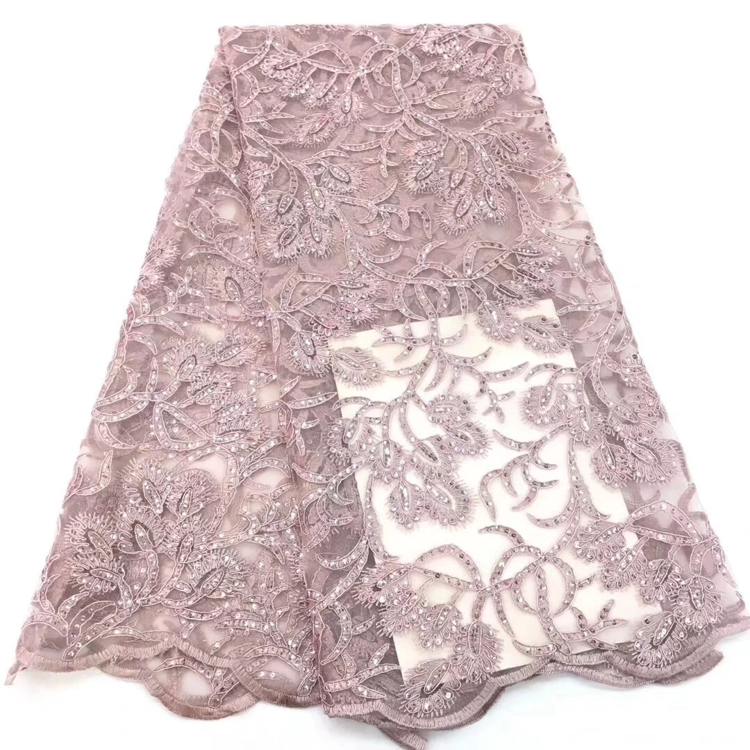

French Net Lace Fabrics 2019 High quality African Lace Fabrics With Embroidery Mesh Tulle Lace Fabrics With sequins CD34