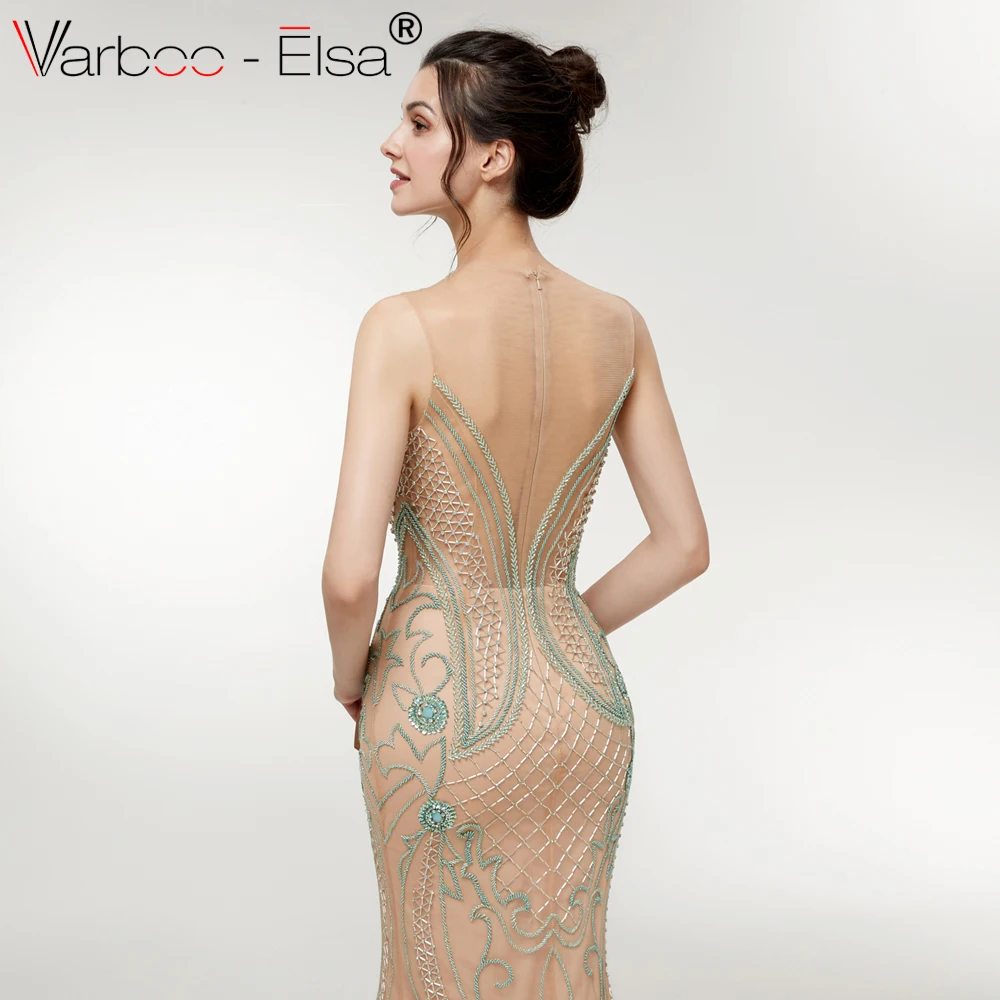 VARBOO_ELSA 2018 Роскошные вечерние платья цвета шампанского с круглым вырезом без