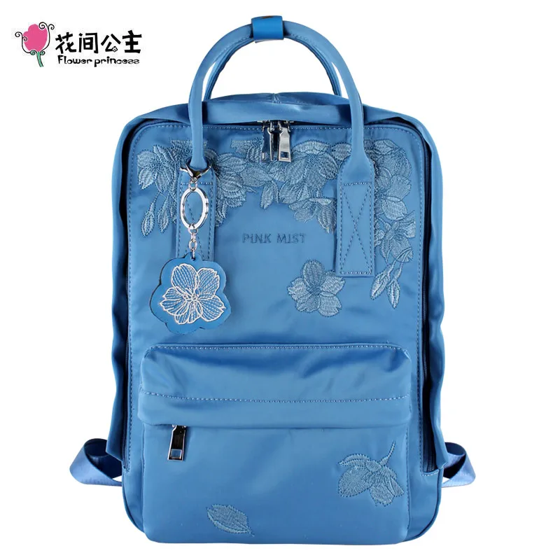 

Flower Princess Original Embroidery Women Backpack 14" Laptop Backpacks Teenage Girls School Bags Female Nylon Travel Bagpack