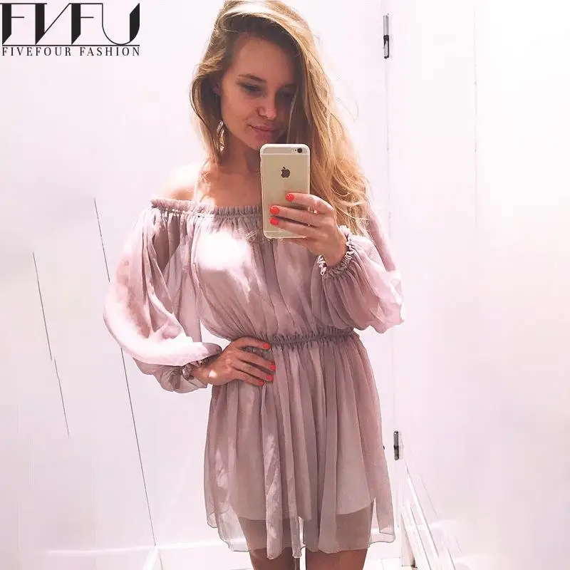 2017 Новая мода лето осень платье Для женщин Сплошной розовый шифон элегантное