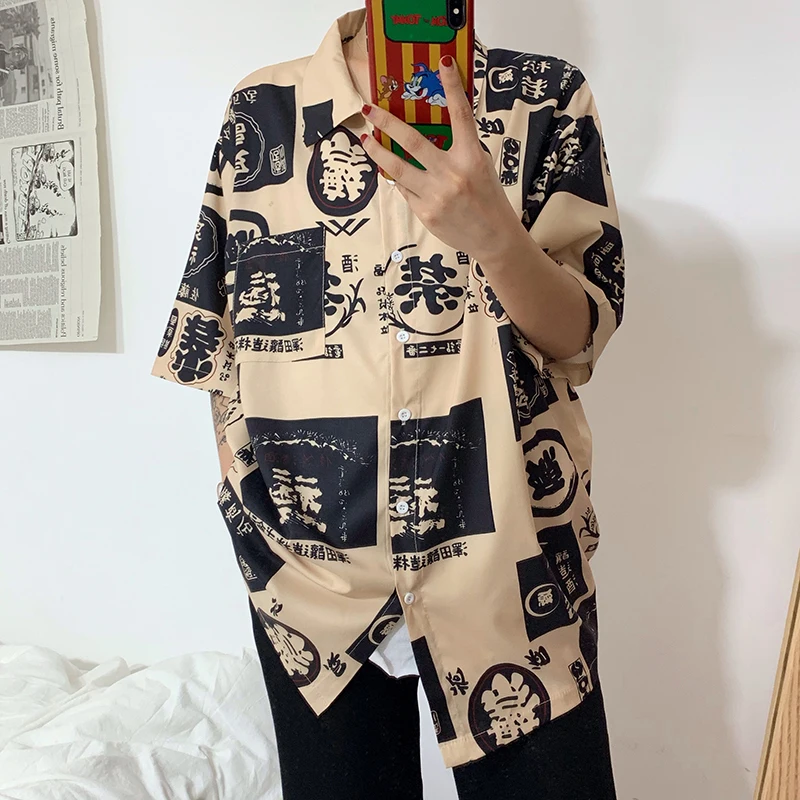 Harajuku Retro Shirts Women Printed Short Sleeve Loose Top Blouse 2019 New Fashion Summer Casual Streetwear Unisex | Женская одежда