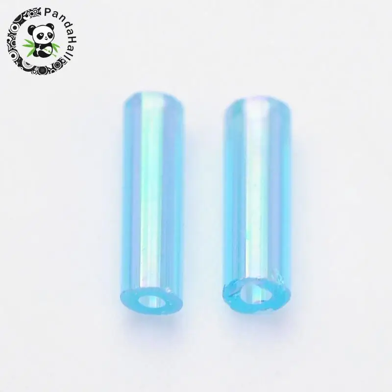 

Transparent Colours Rainbow Glass Bugle Beads, AB Color, SkyBlue, 6x1.8mm, Hole: 0.6mm