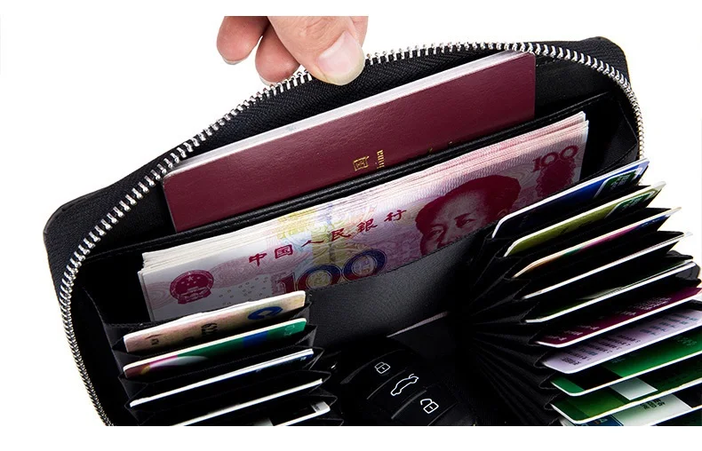 Высокая емкость унисекс RFID держатель для карт, кошельки, спилок, Мужской Длинный кошелек на молнии, кредитные карты, кошельки с ремешком на запястье