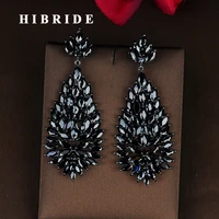 hibride luxury fashion design marquise cut black cubic zirconia drop earring brincos jewelry party gifts wholesale price e 812