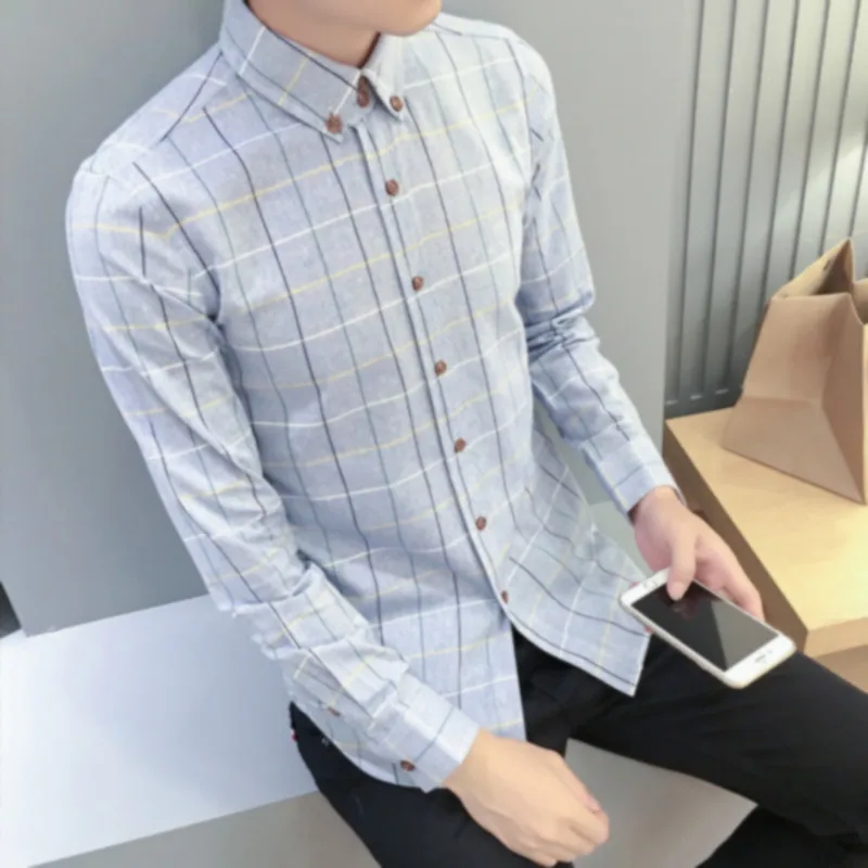 Новая коллекция весна летняя Мода Марка Мужчины Одежда Slim Fit Длинные рукава