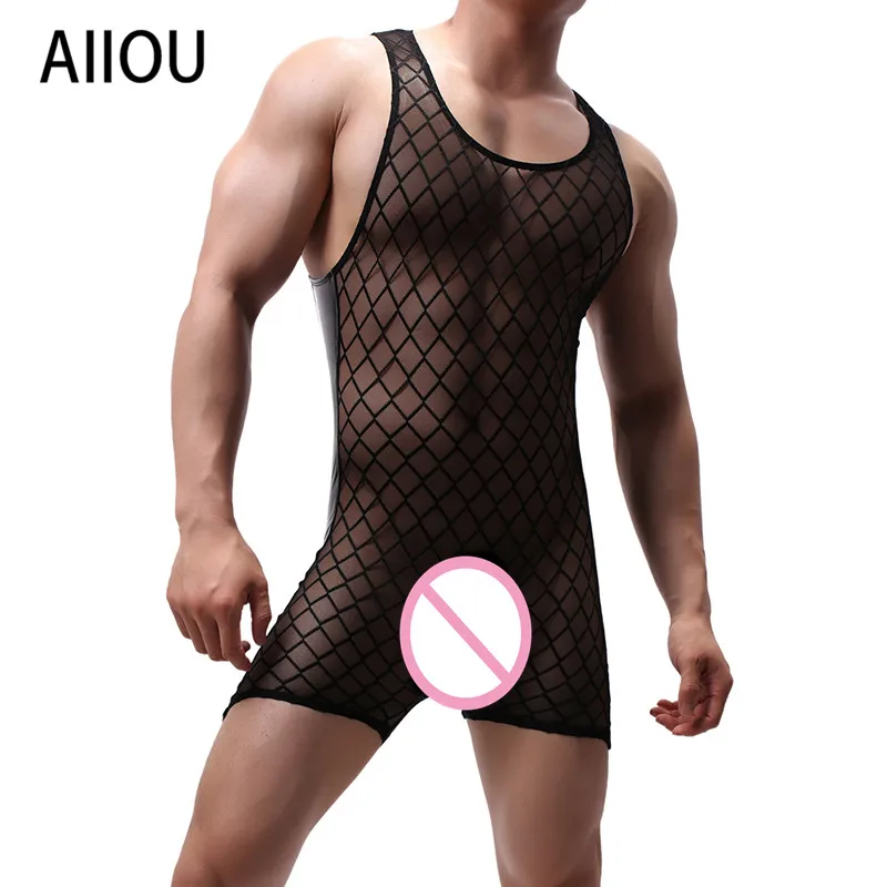 AIIOU сексуальное Сетчатое боди прозрачное нижнее белье без рукавов гей