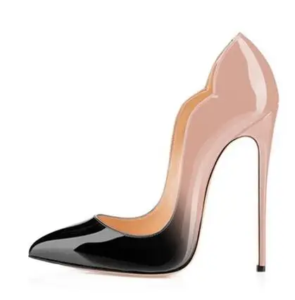 

Black Office Heels Pointed Toe Pumps Gradient Color Shoes Slip-on Patent Leather Stiletto Shoes High Heel Shoes 12CM Customized