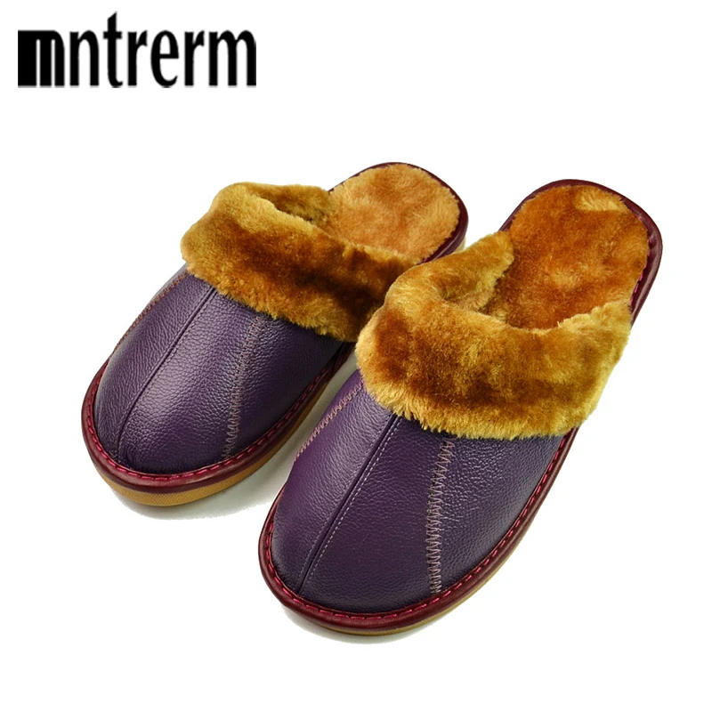Зимние теплые домашние тапочки Mntrerm женские из натуральной коровьей кожи Pantufas
