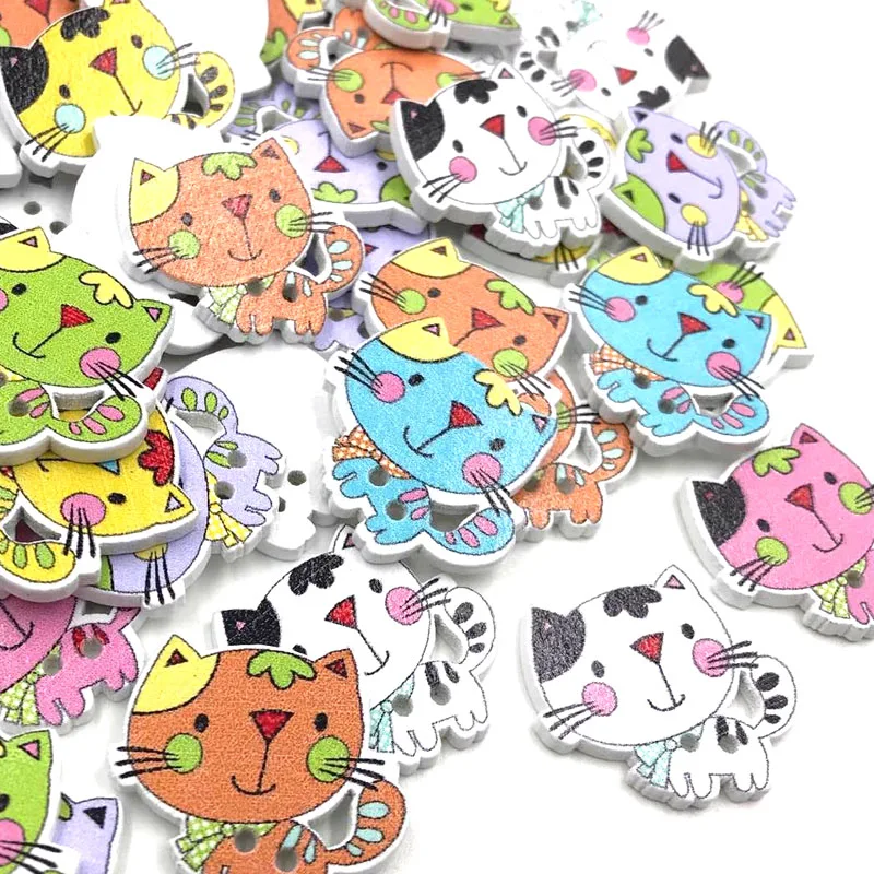 

50/100Pcs Mix Wood Buttons Cat Craft Scrapbook Sewing Appliques 24mm WB412