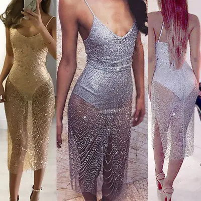 2017 женское сексуальное блестящее облегающее платье бодикон без рукавов с