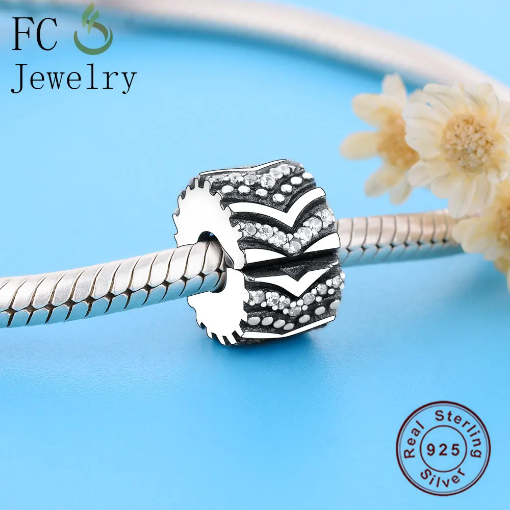 925 Sterling Silver Stylish Wish Clip Charm With Chevron Shapes Fit Original Bracelet Bead 2019 Spring DIY Jewelry | Украшения и