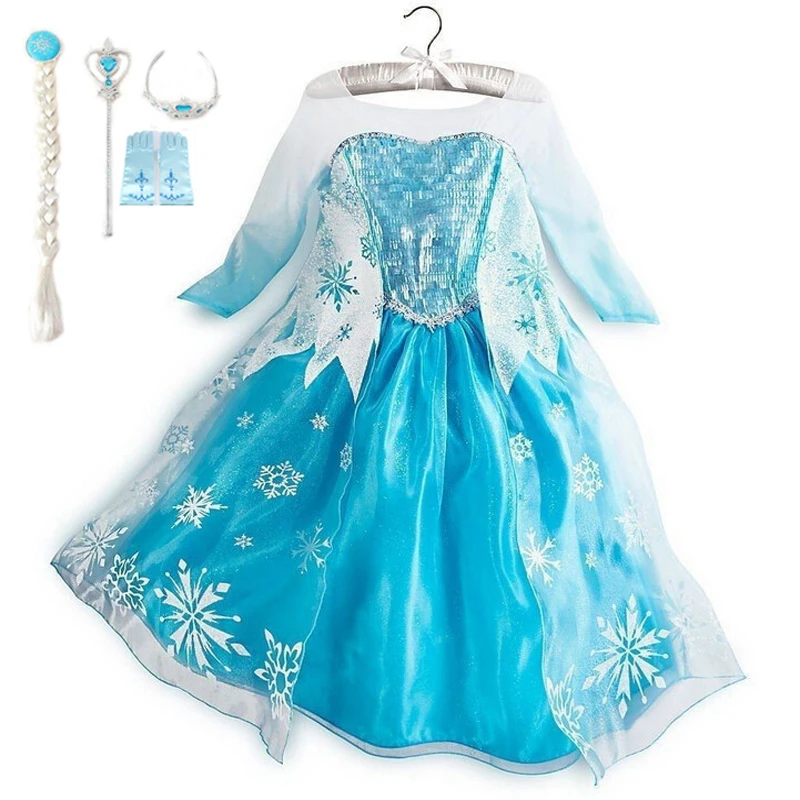 GSCH Elsa Dress +Accessories Sequins Baby Girl Snow Queen Anna Princess Kids Party Cosplay Costume Deguisement Robe | Детская одежда и