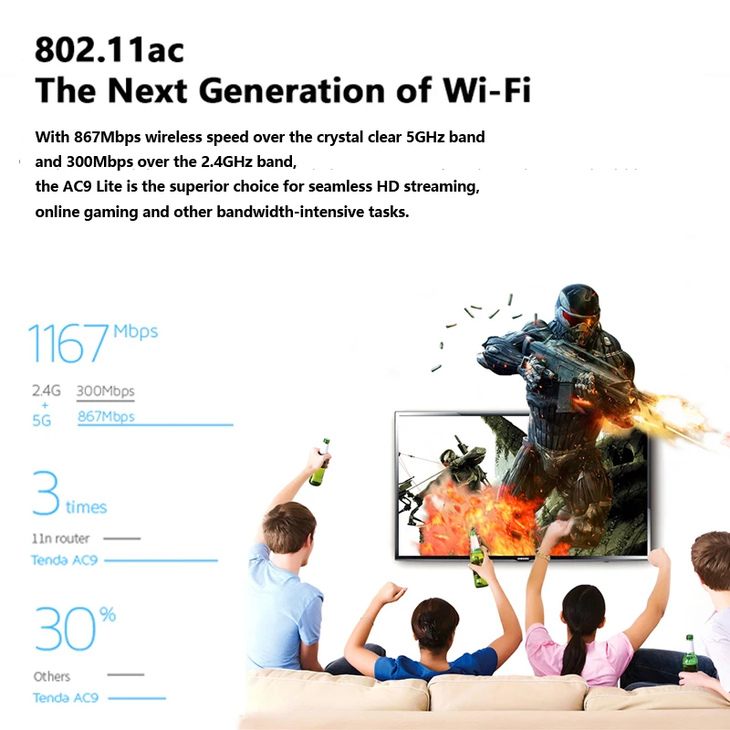 Маршрутизатор Tenda 4g AC9 Lite AC1200 двухдиапазонный Wi Fi ретранслятор 2 4 ГГц/5 ГГц 5