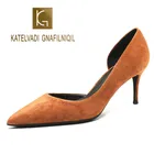 KATELVADI 6,5 см обувь на высоком каблуке Для женщин женские туфли-лодочки коричневого цвета из флока; Боковая; Расстегнутая; Для женщин на высоком каблуке обувь для вечеринок Для женщин Свадебная обувь K-365