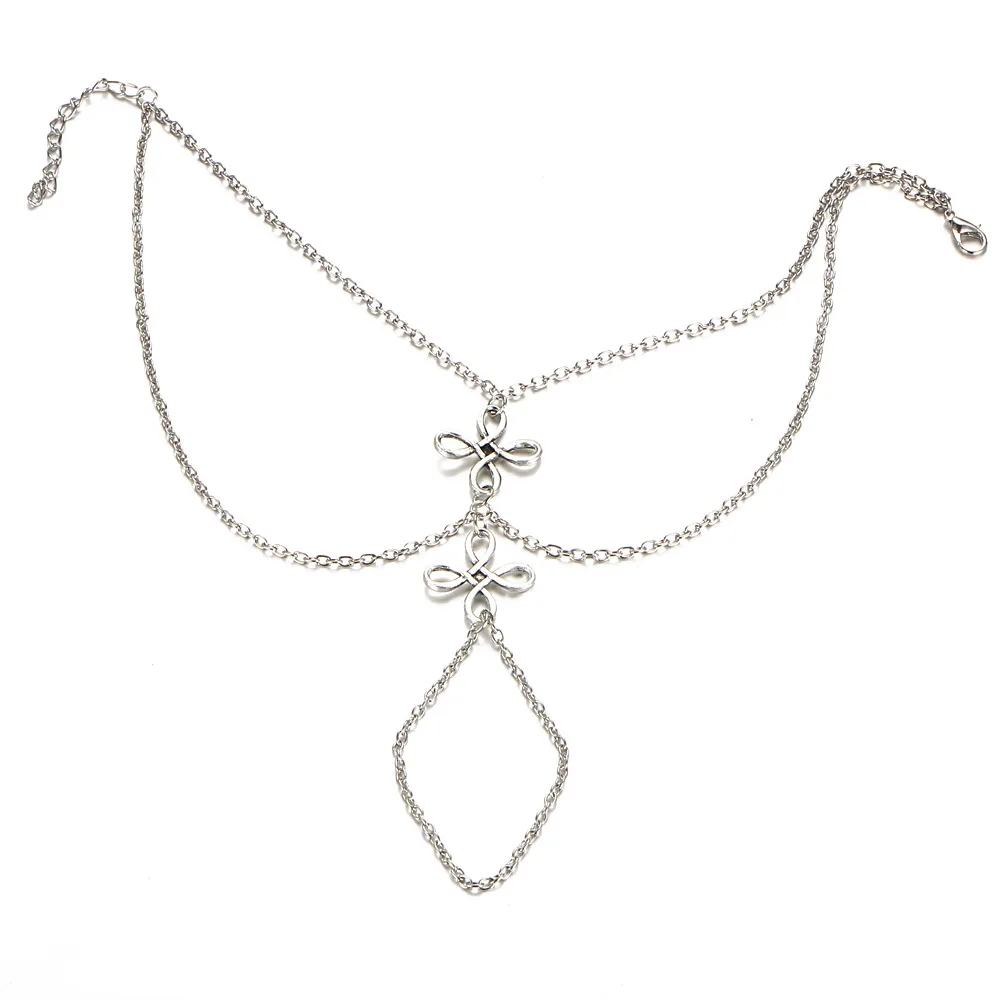 Женские браслеты до щиколотки античные серебристые полые с цветочным узором