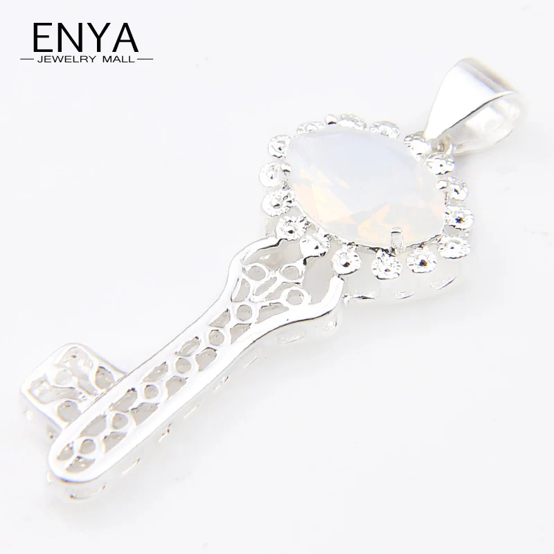 ENYA Key Shape Classical Moonstone Synthetic Crystal Silver Plated Necklace Pendant For Mother Holiday Gift Jewelry P0157 | Украшения и