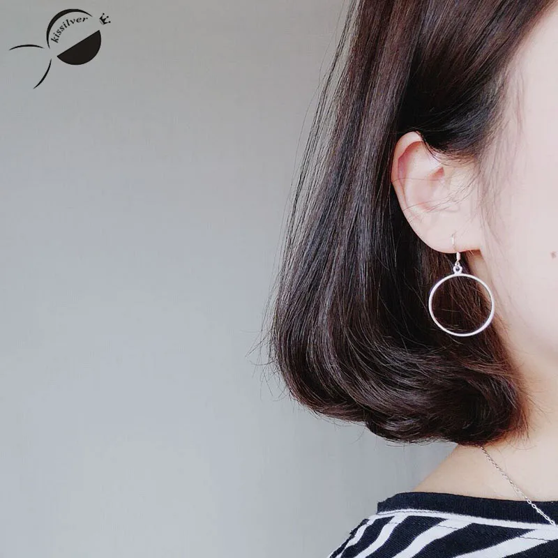 Simple Big Circular 925 Sterling Silver Earrings for Women Handmade Female Dangle Fine Jewelry Fashion Drop | Украшения и