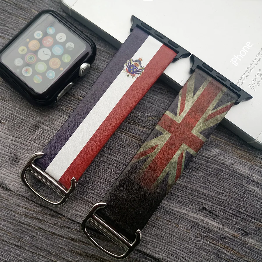 Для Apple Watch Series 4 ремешок из натуральной кожи стиль флага для часов 1 2 3 38 42