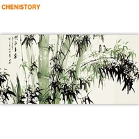 chenistory frame bamboo diy painting by number modern wall art chinese style canvas painting large size 60x120cm for living room