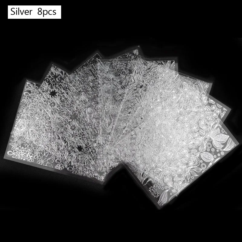 8 шт./компл. тисненые металлические наклейки для ногтей цветущие цветы