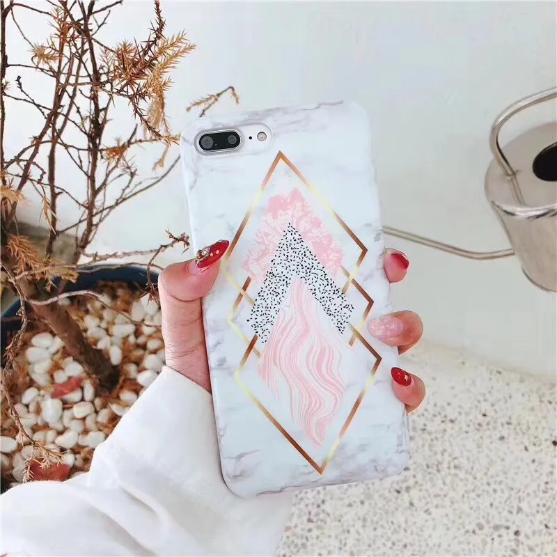 QJW белый Геометрия сращивания Мрамор чехол для телефона iPhone 7 6 6S 8 Plus X XS Max XR