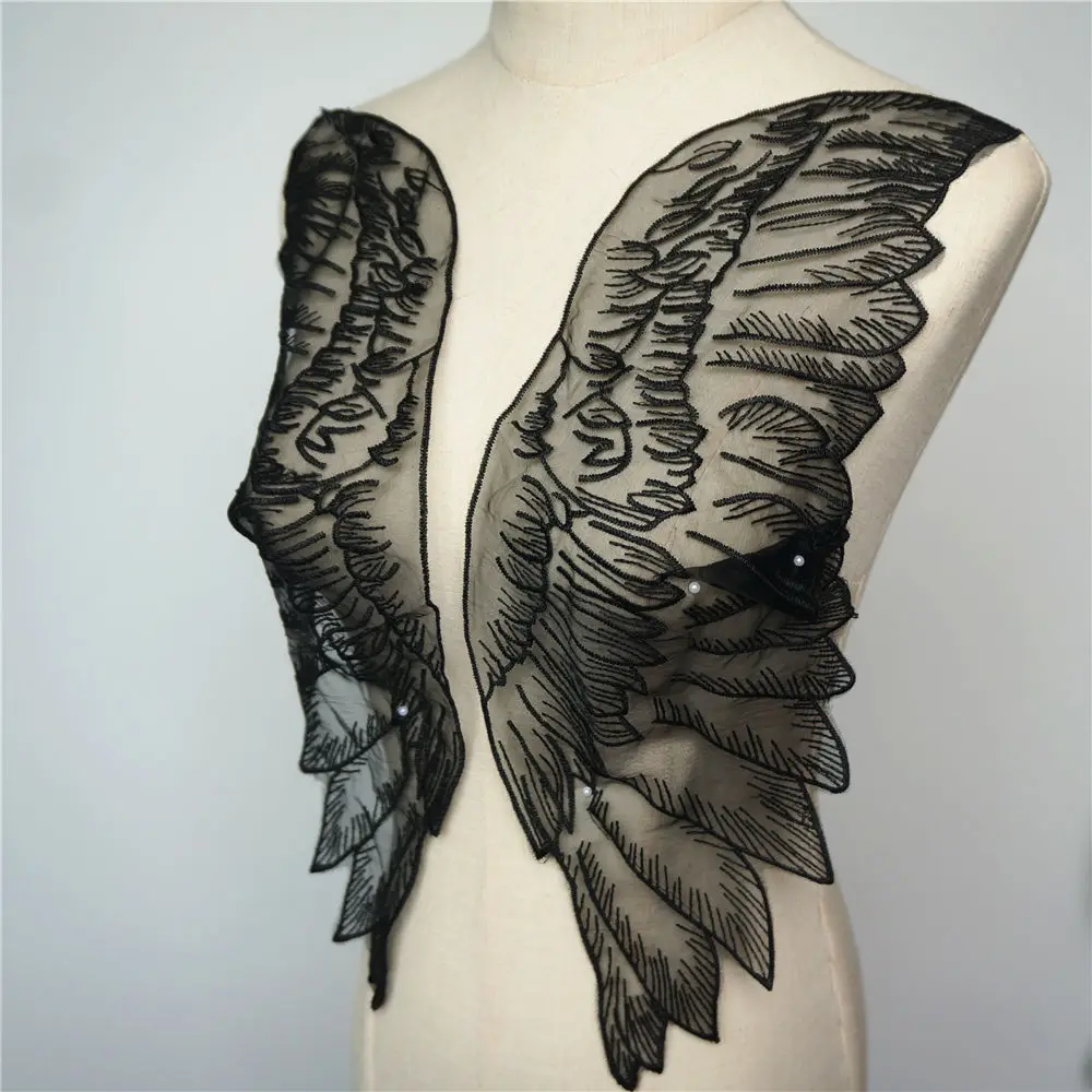 2 шт. вышитые кружевные нашивки с перьями на воротнике|Заплатки| |