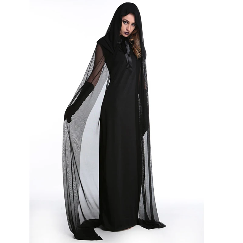 Черная толстовка из сетчатой пряжи 2017 Готический сексуальный костюм ведьмы