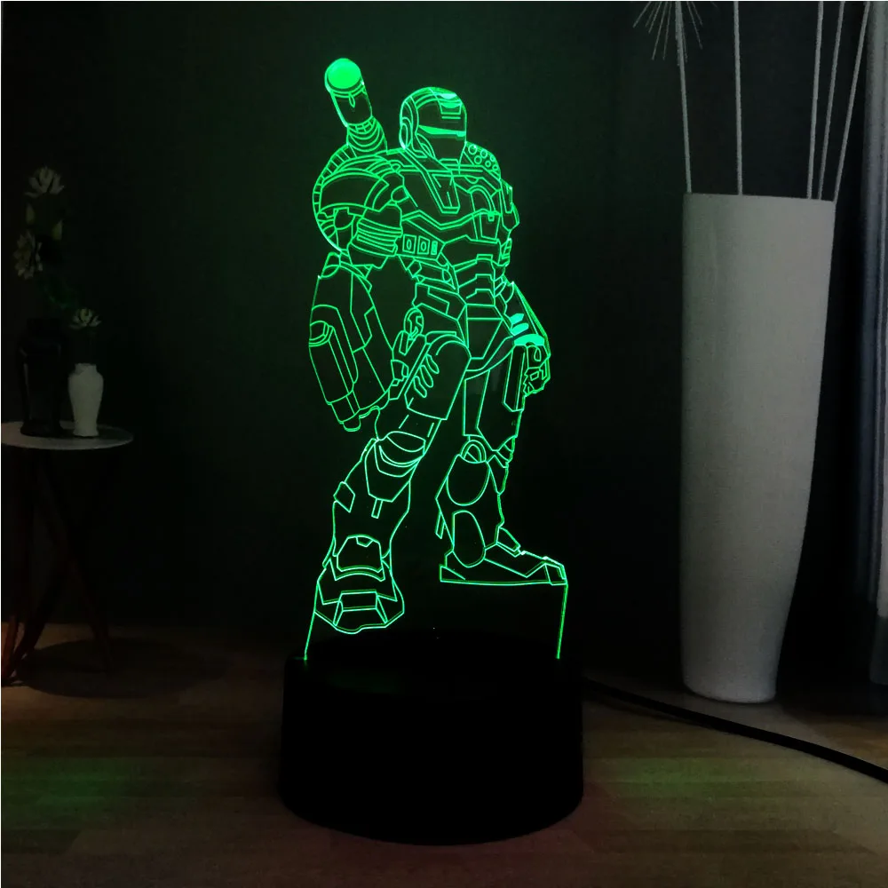 3D супергерой Железный человек мультяшный 7 цветов сменный светодиодный ночник с
