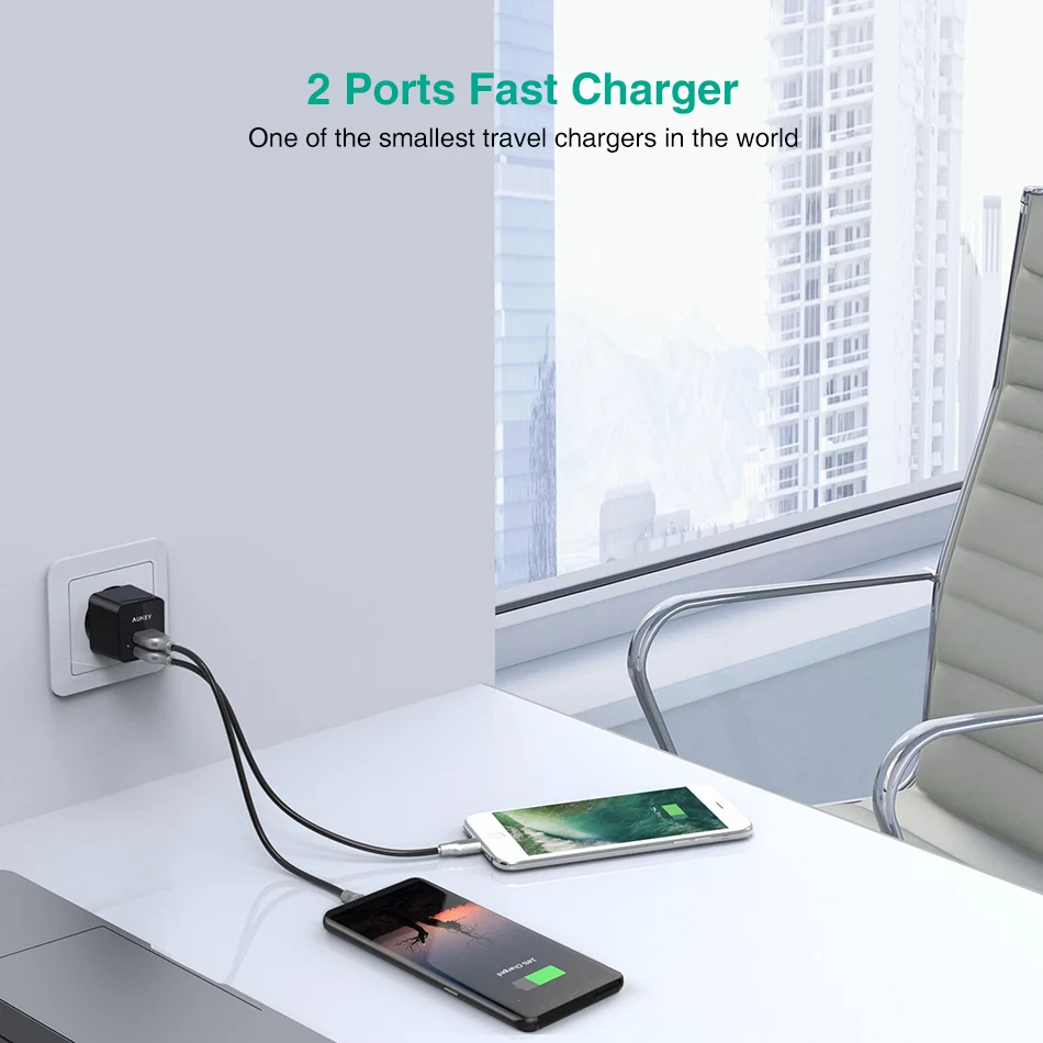 AUKEY USB зарядное устройство Ultra Mini 2.4A Dual Wall Быстрая зарядка для мобильного телефона