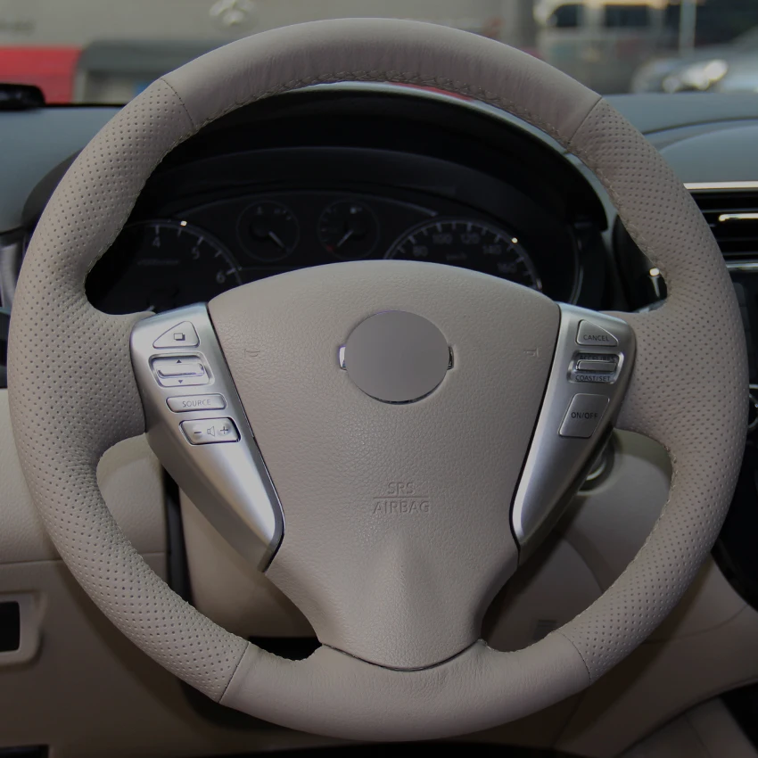 Бежевая натуральная кожа для Nissan Tiida Sylphy Sentra Versa Note 2014 2017|car steering wheel cover|steering coverwheel
