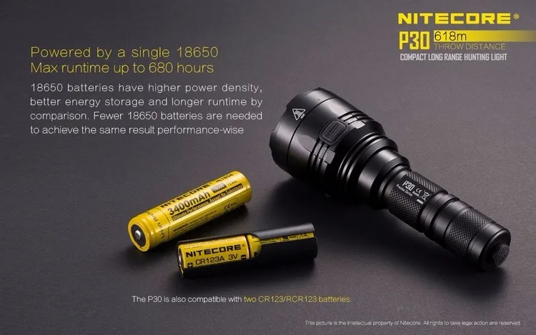 NITECORE P30 5 режимов CREE XP-L HI V3 Макс. 618 лм светодиодный фонарик большой дальности 18650 м на аккумулятор для поиска охотничий фонарь