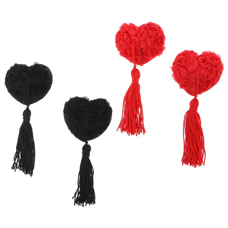 2 шт розовый сосок в форме сердца покрывает кисточкой пирожные наклейки на грудь