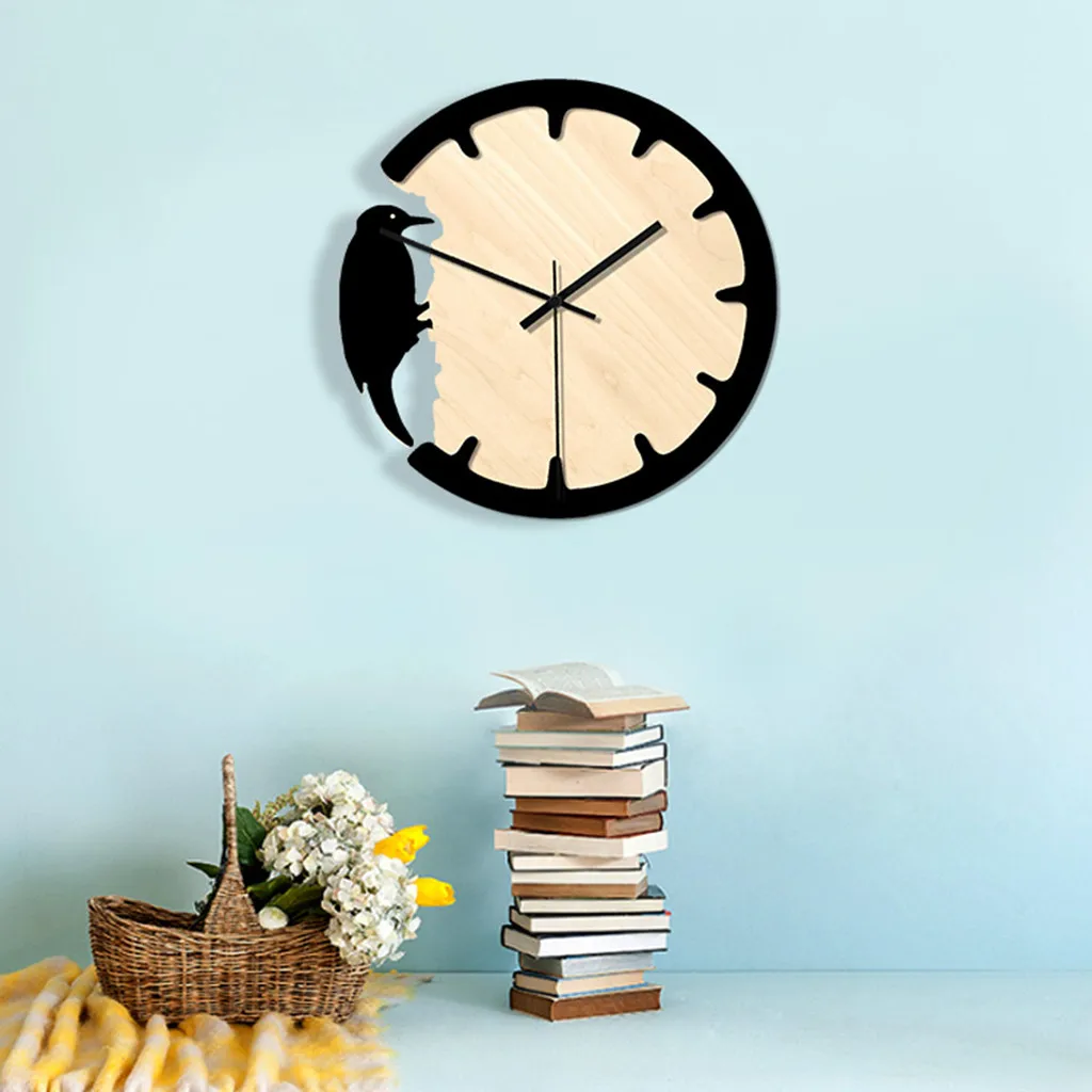 Clock Nordic Woodpecker Style Wall Clock Silent Wooden Home Living Room Modern Design Decorative Clock Special Offer 19jul11