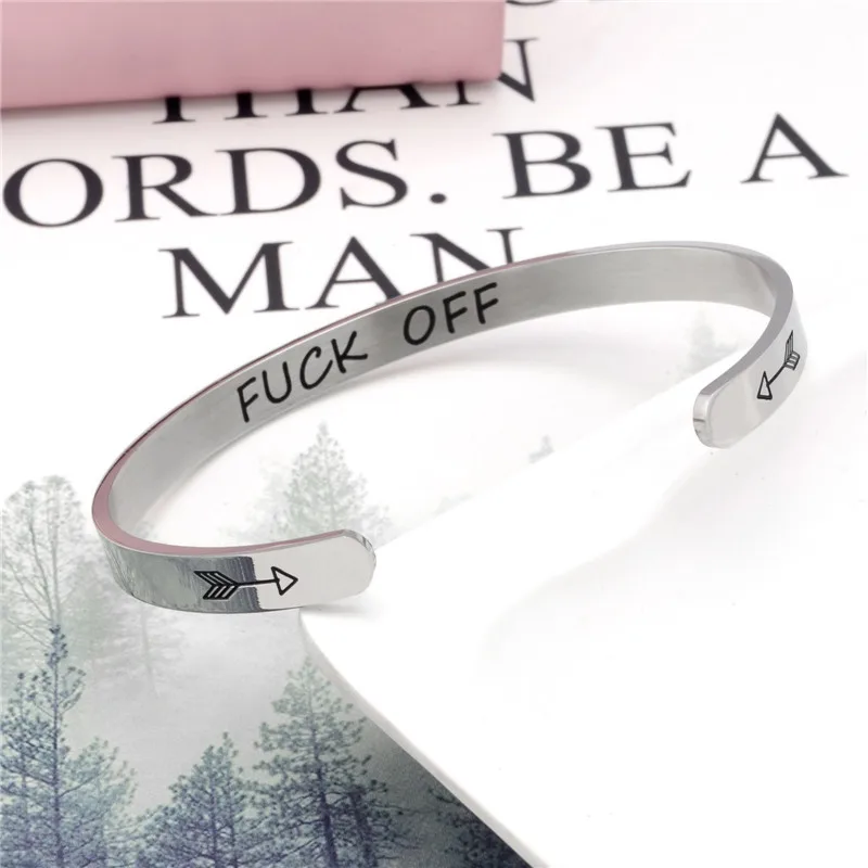 

Wide 6mm Cuff Trendy Inspirational With Arrow Keep Going Bracelets Titanium Encouragement Bangle For Men Women Jewelry