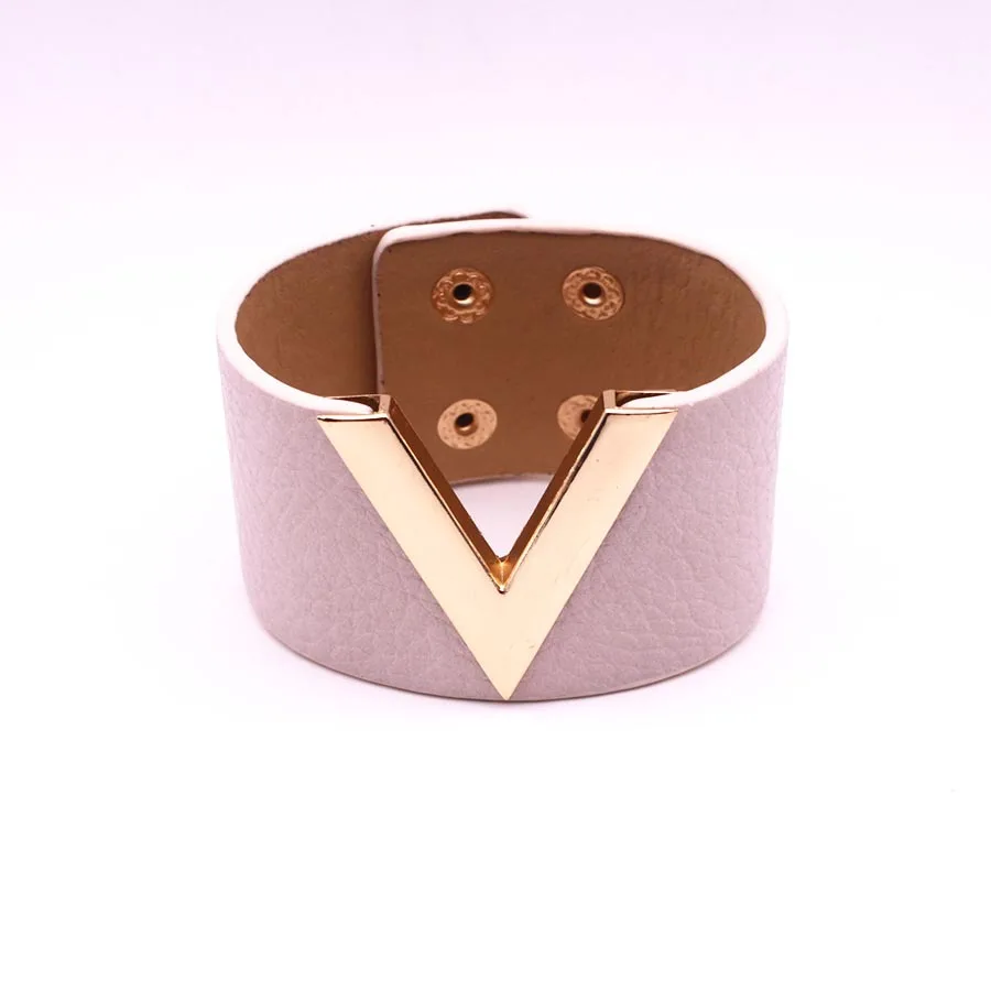 Fashion Leather personality V word charm Bracelet Simple design All Match Women Wrap Wristband trend Jewelry | Украшения и