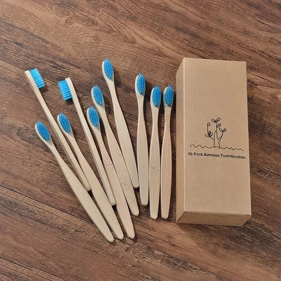 10 Piece Blue Дизайн, разноцветные бамбуковые зубные щетки, Экологичная деревянная зубная щетка с мягкой щетиной, зубная щетка для ухода за полостью рта для взрослых - Цвет: 10 Piece Blue