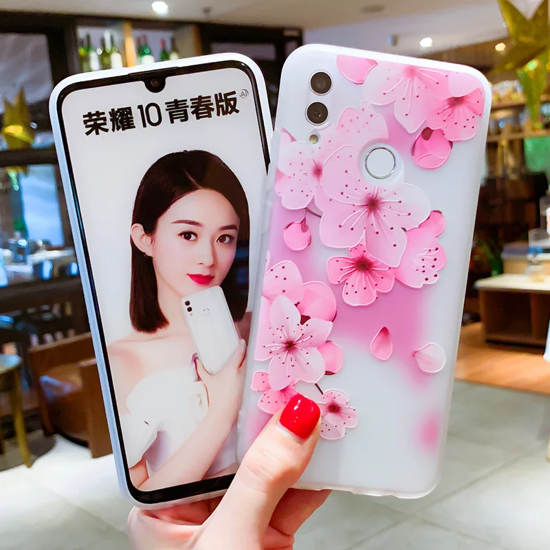 3D рельефные цветочные чехлы для Huawei Mate 20 Pro чехол P Smart 10Lite P20 Y7 Y9 2019 Матовые ТПУ