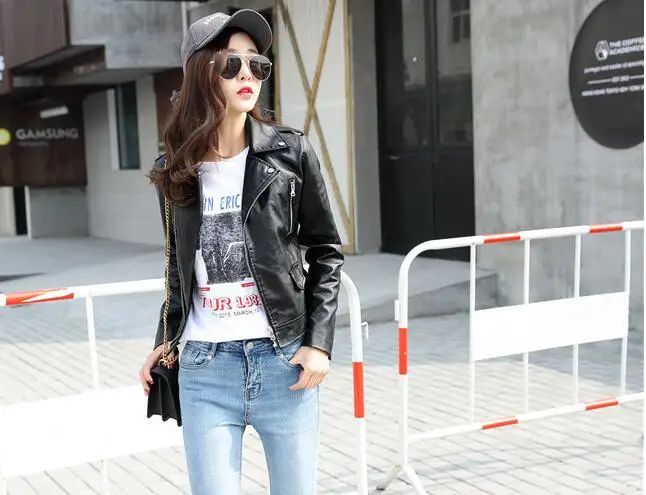 Весенне осенняя Женская куртка из искусственной кожи короткая женская кожаная