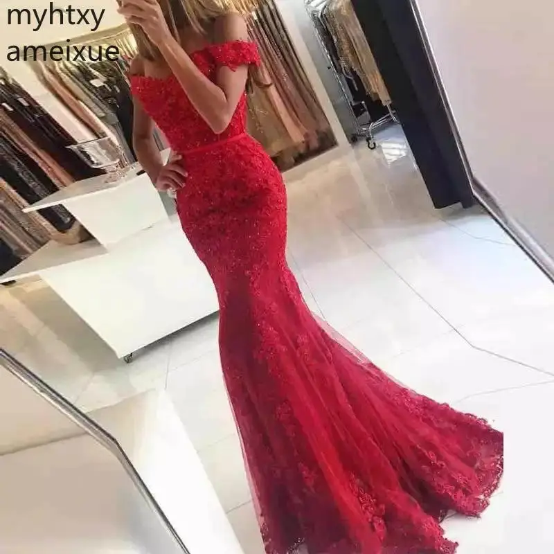 

2021 New Arrival Myhtxyameixue Formal Evening Boat Neck Court Train Trumpet / Mermaid Sleeveless Floor-length Tulle Empire Off T