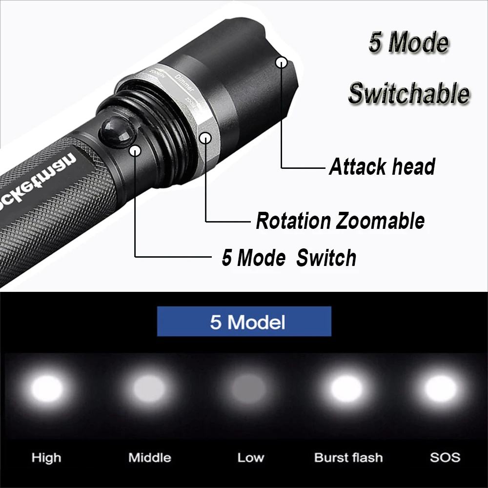 3800 люмен T6 Фонарик факел фонарь фонарик лампа с возможностью зумирования, водонепроницаемый тактический фонарь для кемпинга и походов.