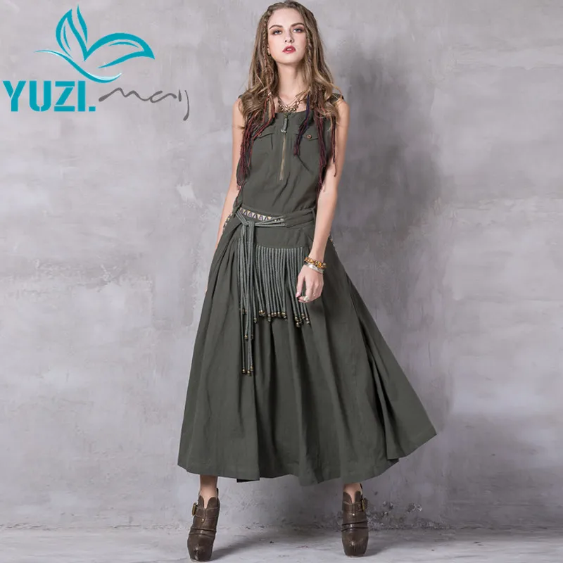 Летнее женское платье 2017 Yuzi.may бохо новые льняные Хлопковые Платья вырез лодочкой