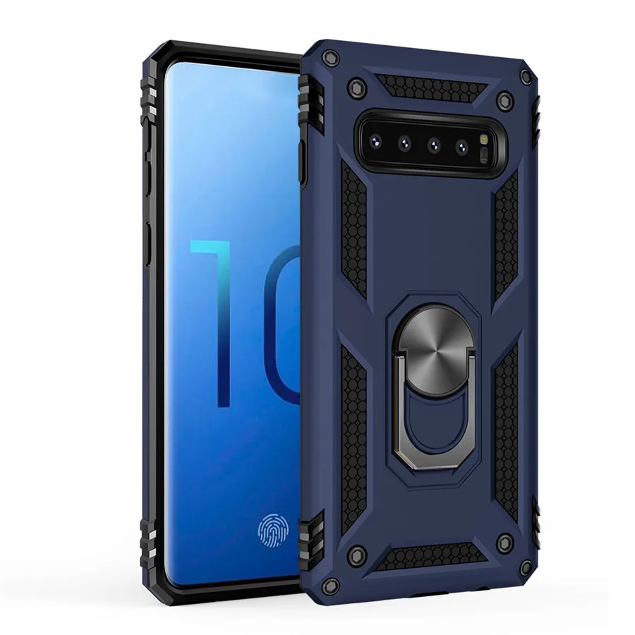 Blue Противоударный бронированный чехол для samsung Galaxy S10 S9 S8 плюс S10e Note 9 8 A6 A7 A9 J4 J6+ магнитное автомобильное кольцо с подставкой для задней панели - Цвет: Blue