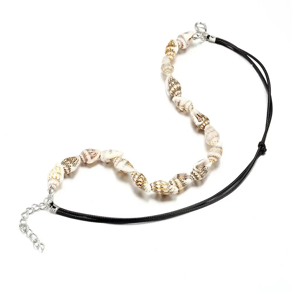 Металлический простой браслет на ногу в стиле ретро из ракушек и кожаной веревки